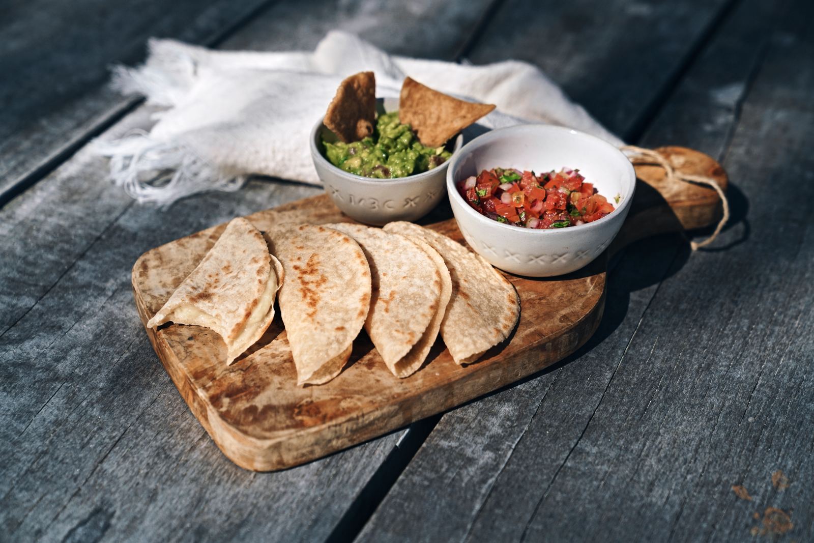 Coconut flour tortillas with guacamole and salsa